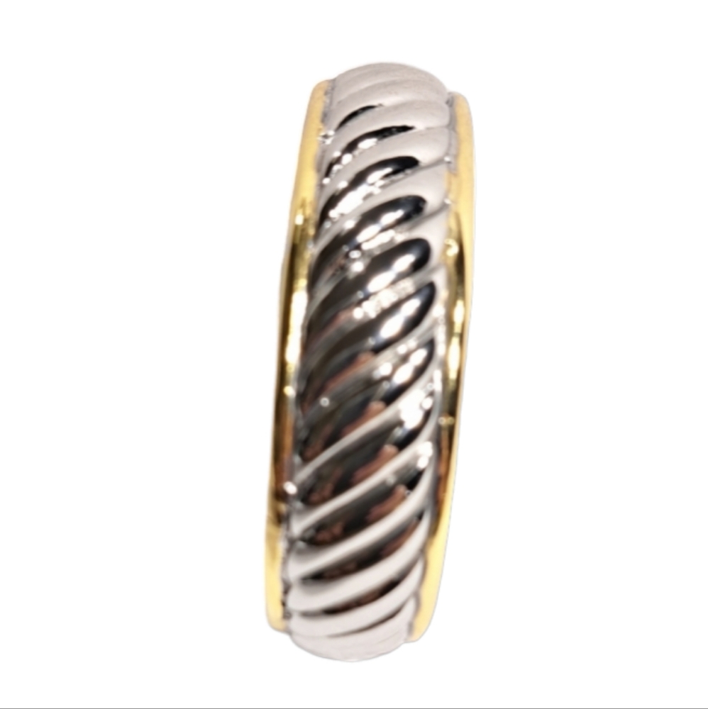 Silver & Gold Tone Style Cable Women's Open Cuff Bracelet - Picture 10 of 16